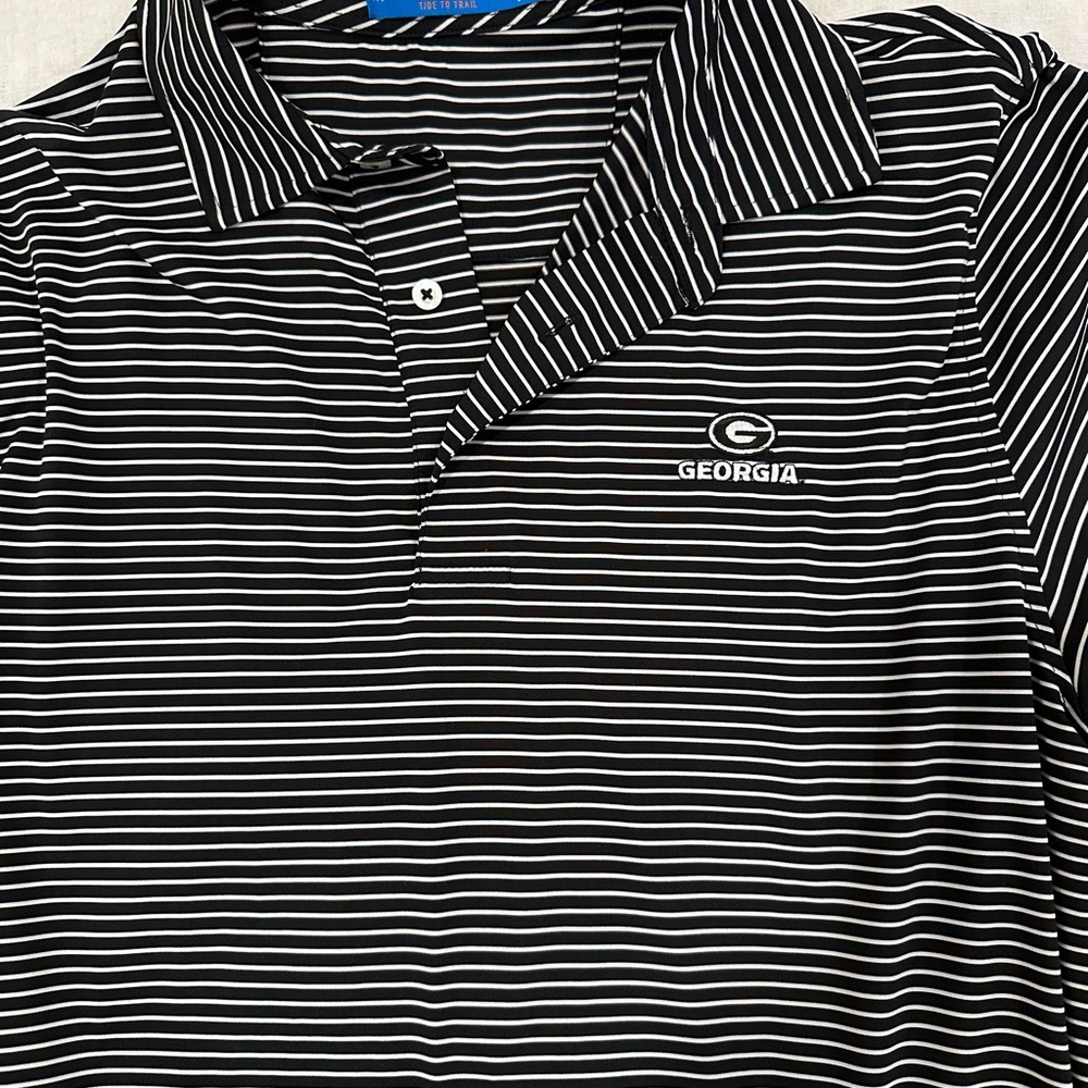 Southern Tide Black and White Striped Polo Georgia Bulldawgs